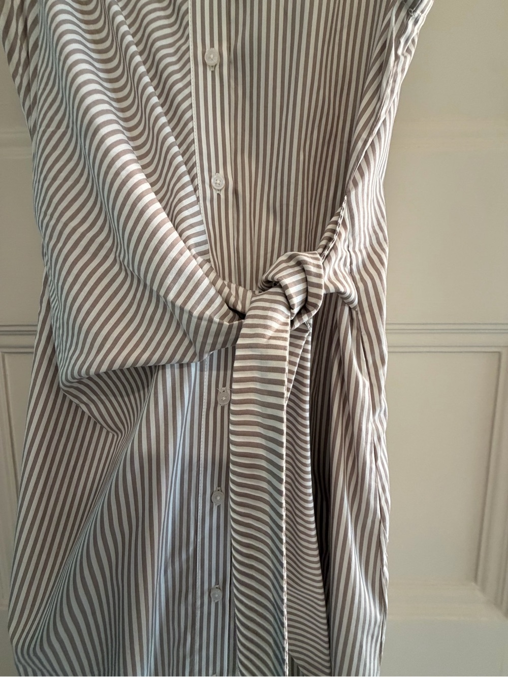 Favorite Daughter Sleeveless Tie-Waist Midi Dress - Taupe Stripe - Small - Picture 7 of 9